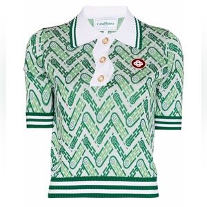 Casablanca Monogrammed Pattern Short Sleeved Polo Shirt